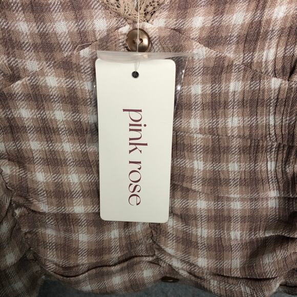 Pink Rose Tank Crop Medium‎ Lace Trim Ruched Preppy Coquette Cowgirl Y2K 90s - Picture 6 of 10